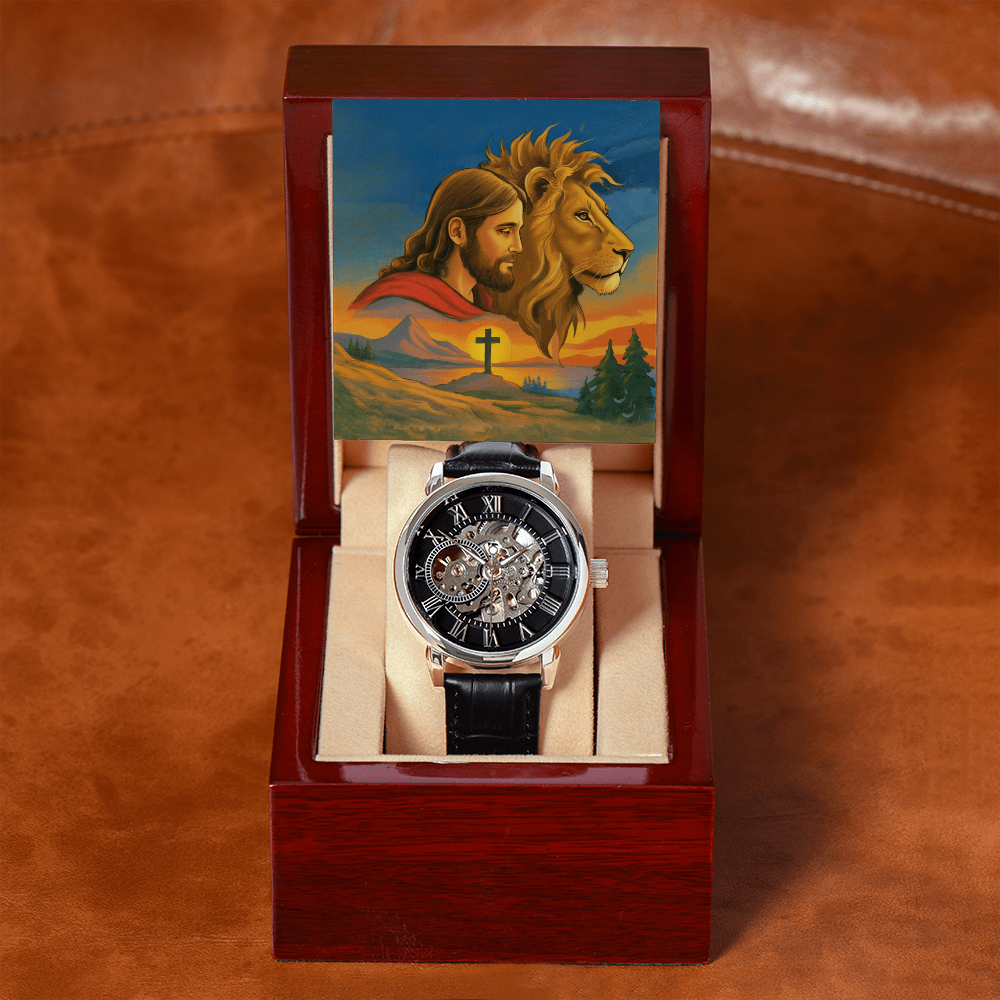 Faith & Strength Men's Openwork Watch – “God Is Your Shield in Every Season”