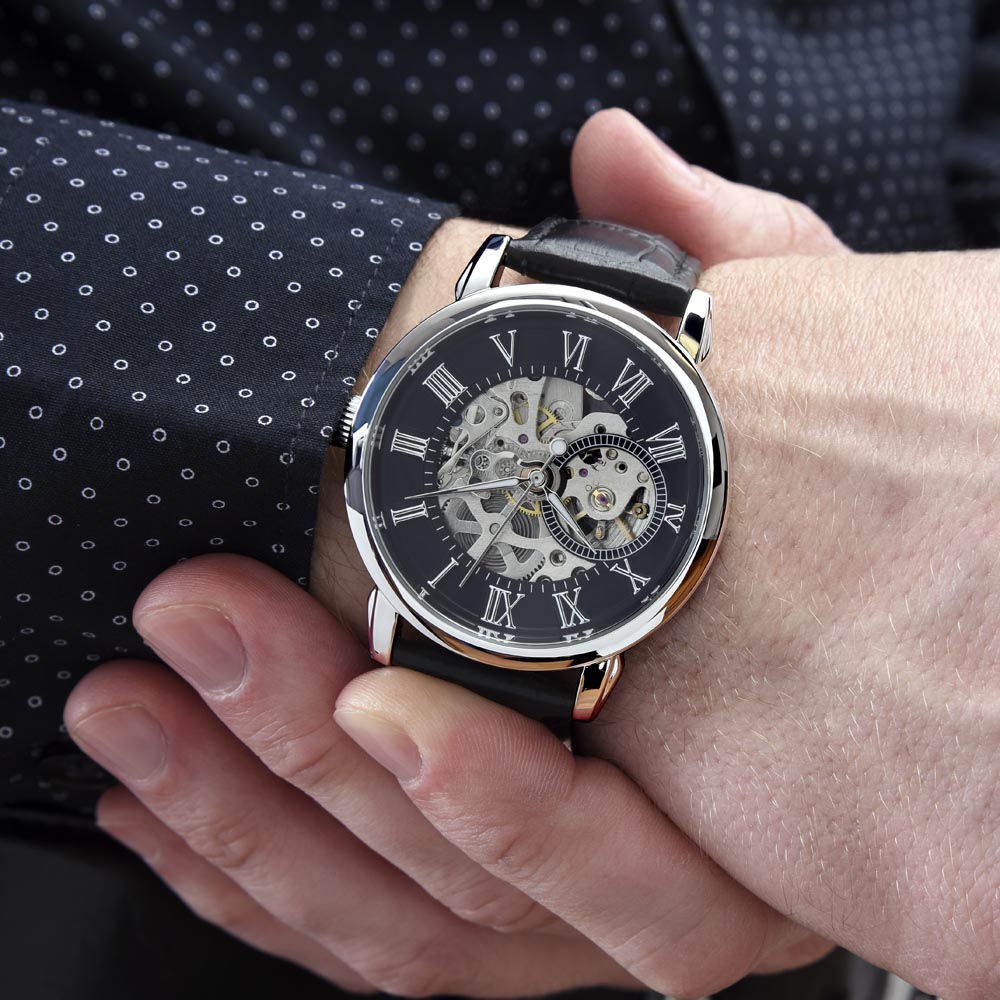 Christian Openwork Skeleton Watch – “God's Strength Is Your Armor” | Faith Gift for Men, Husband, Dad, Son & Pastor