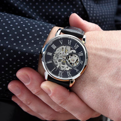 Christian Openwork Skeleton Watch – “God's Strength Is Your Armor” | Faith Gift for Men, Husband, Dad, Son & Pastor