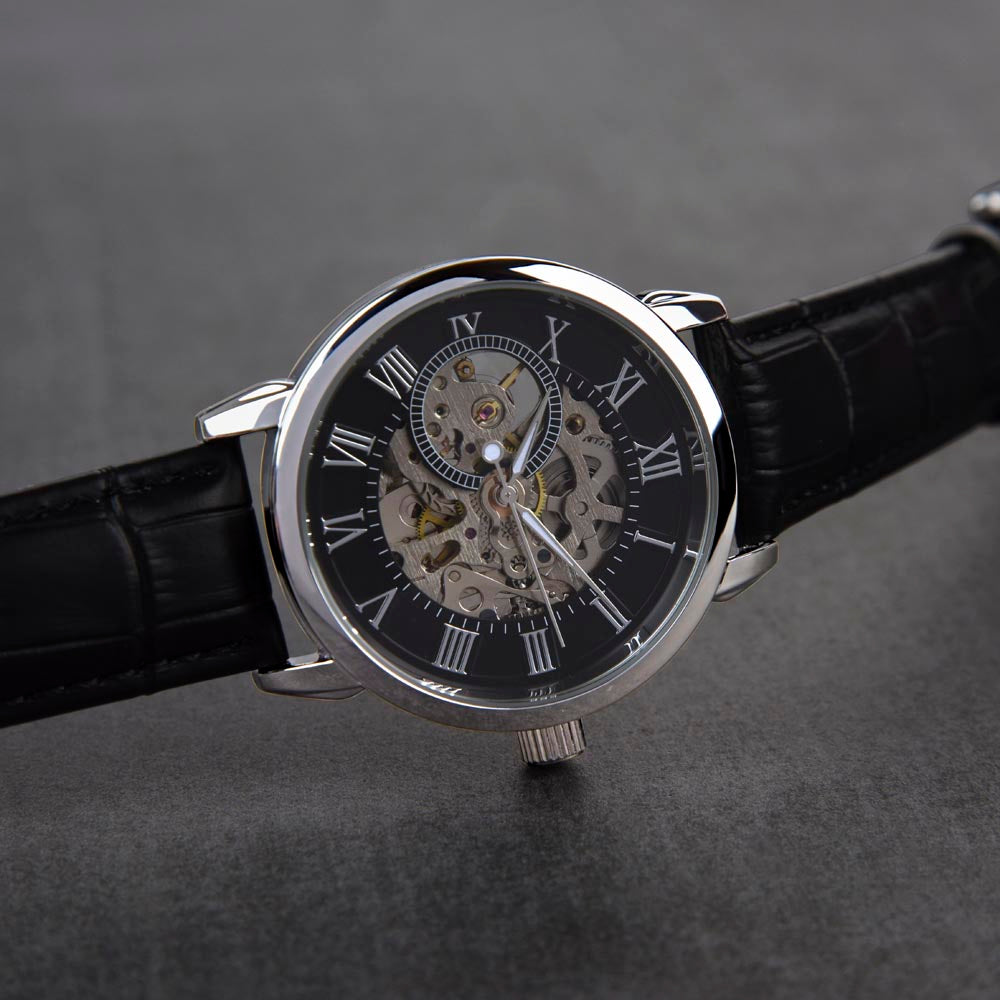 Christian Openwork Skeleton Watch – “God's Strength Is Your Armor” | Faith Gift for Men, Husband, Dad, Son & Pastor