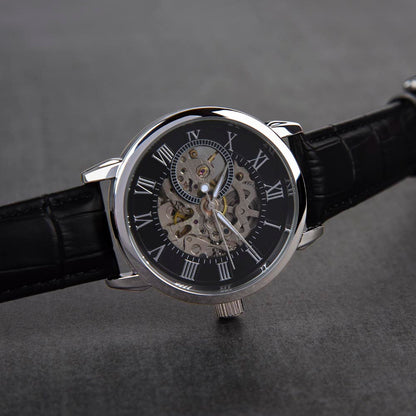 Christian Openwork Skeleton Watch – “God's Strength Is Your Armor” | Faith Gift for Men, Husband, Dad, Son & Pastor