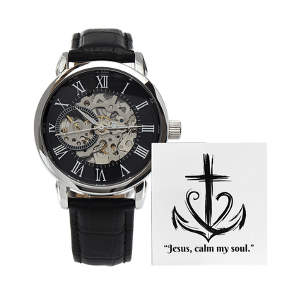 Jesus, Calm My Soul: Openwork Watch – Christian Anxiety Support Timepiece | Elegant Faith Reminder for Overwhelmed Hearts