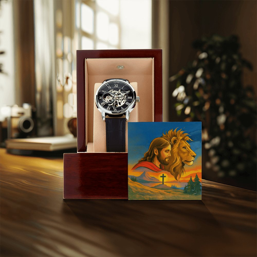 Faith & Strength Men's Openwork Watch – “God Is Your Shield in Every Season”