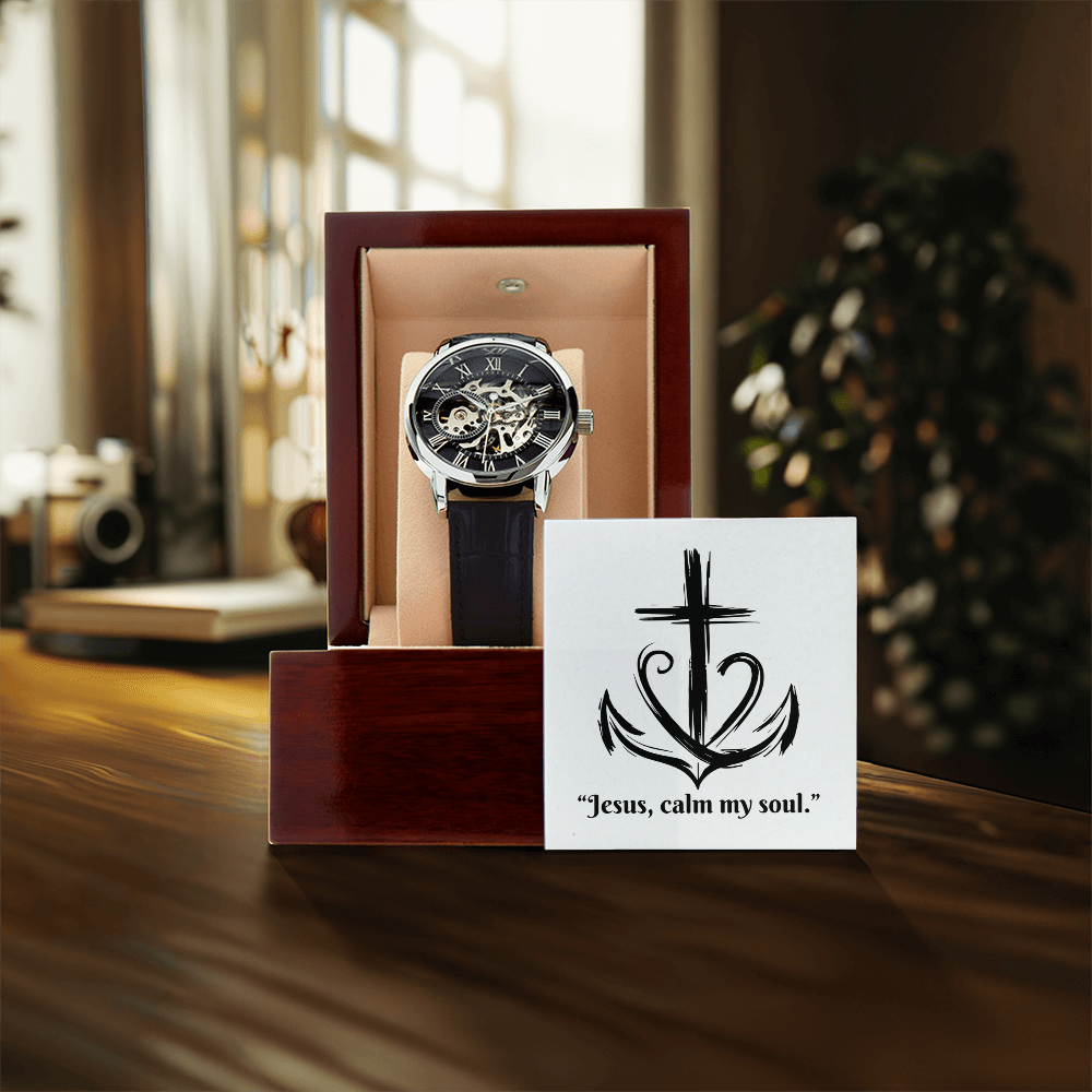 Jesus, Calm My Soul: Openwork Watch – Christian Anxiety Support Timepiece | Elegant Faith Reminder for Overwhelmed Hearts