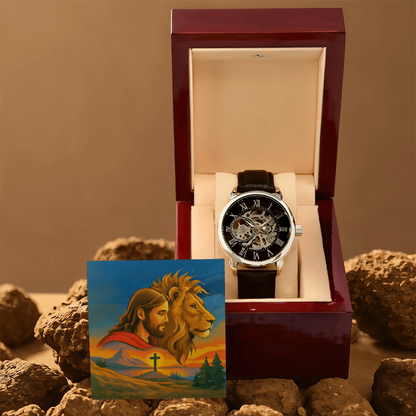 Faith & Strength Men's Openwork Watch – “God Is Your Shield in Every Season”