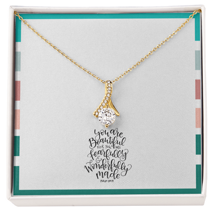 Psalm 139:14 Ribbon Pendant Necklace – “Fearfully & Wonderfully Made” Christian Gift for Women, Daughter, Mom, Encouragement Faith Jewelry