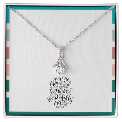 Psalm 139:14 Ribbon Pendant Necklace – “Fearfully & Wonderfully Made” Christian Gift for Women, Daughter, Mom, Encouragement Faith Jewelry