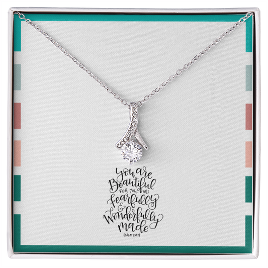 Psalm 139:14 Ribbon Pendant Necklace – “Fearfully & Wonderfully Made” Christian Gift for Women, Daughter, Mom, Encouragement Faith Jewelry