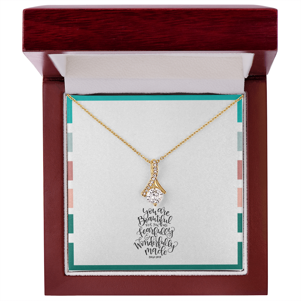 Psalm 139:14 Ribbon Pendant Necklace – “Fearfully & Wonderfully Made” Christian Gift for Women, Daughter, Mom, Encouragement Faith Jewelry