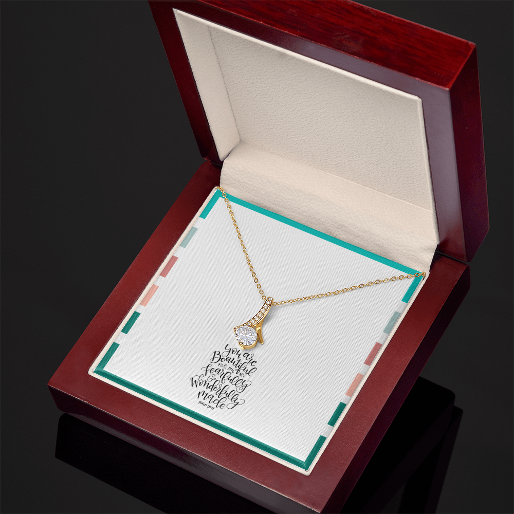 Psalm 139:14 Ribbon Pendant Necklace – “Fearfully & Wonderfully Made” Christian Gift for Women, Daughter, Mom, Encouragement Faith Jewelry