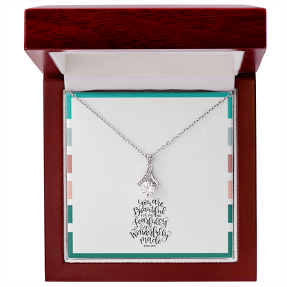 Psalm 139:14 Ribbon Pendant Necklace – “Fearfully & Wonderfully Made” Christian Gift for Women, Daughter, Mom, Encouragement Faith Jewelry