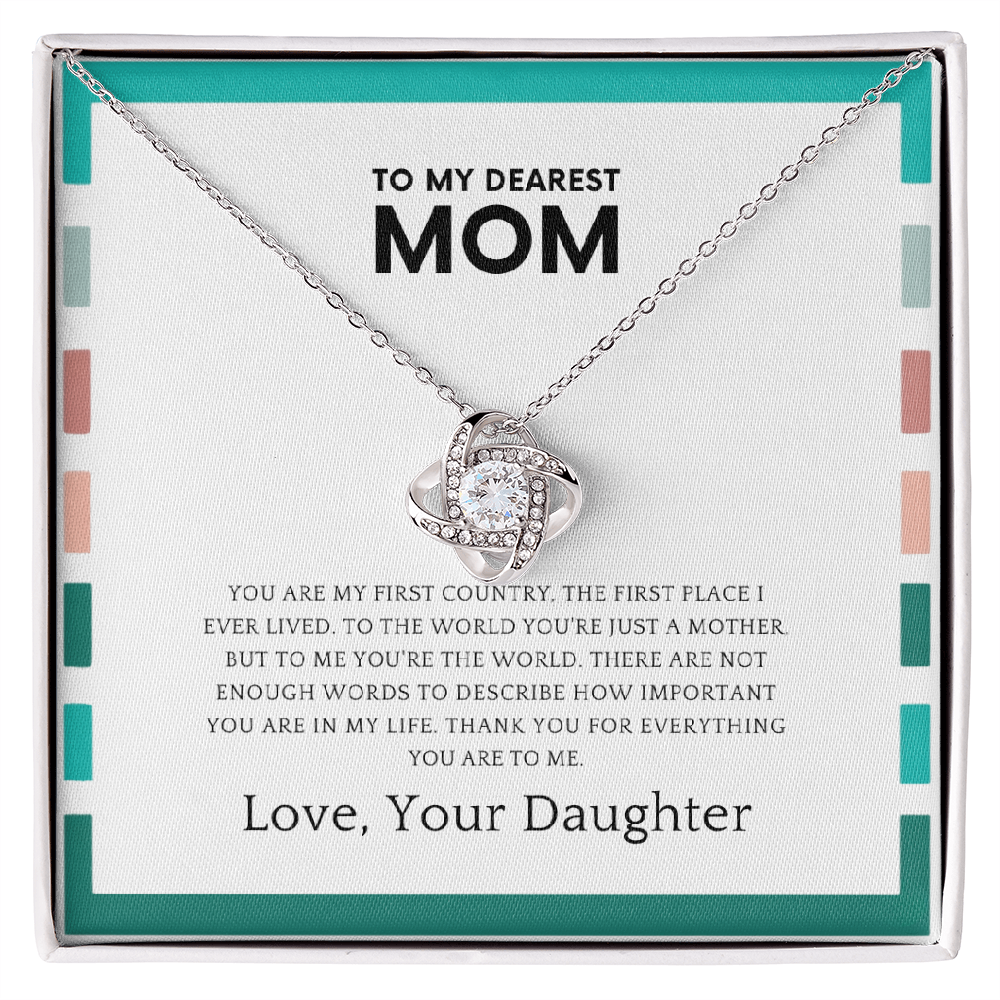 Love knot necklace for mom with heartfelt message card from daughter