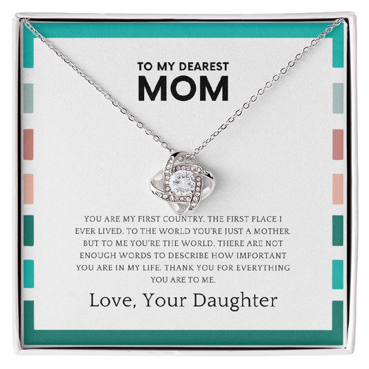 Love knot necklace for mom with heartfelt message card from daughter