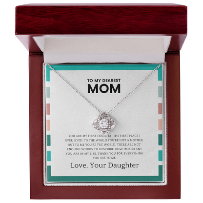 Gift boxed love knot necklace for mom from daughter with LED box option