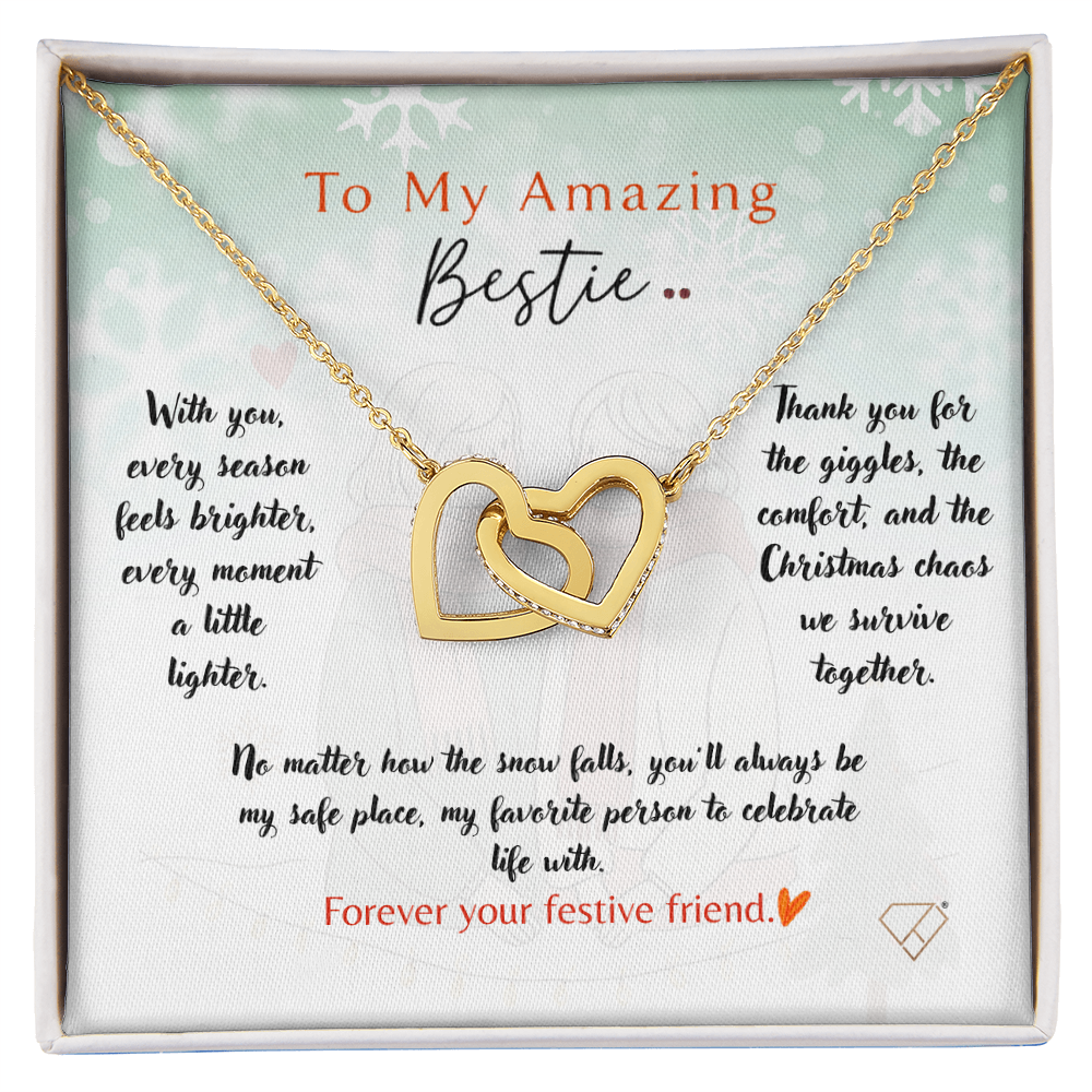 Interlocking Hearts Necklace | To My Amazing Bestie Christmas Gift | Best Friend Jewelry | Holiday Friendship Necklace | Gift for Bestie