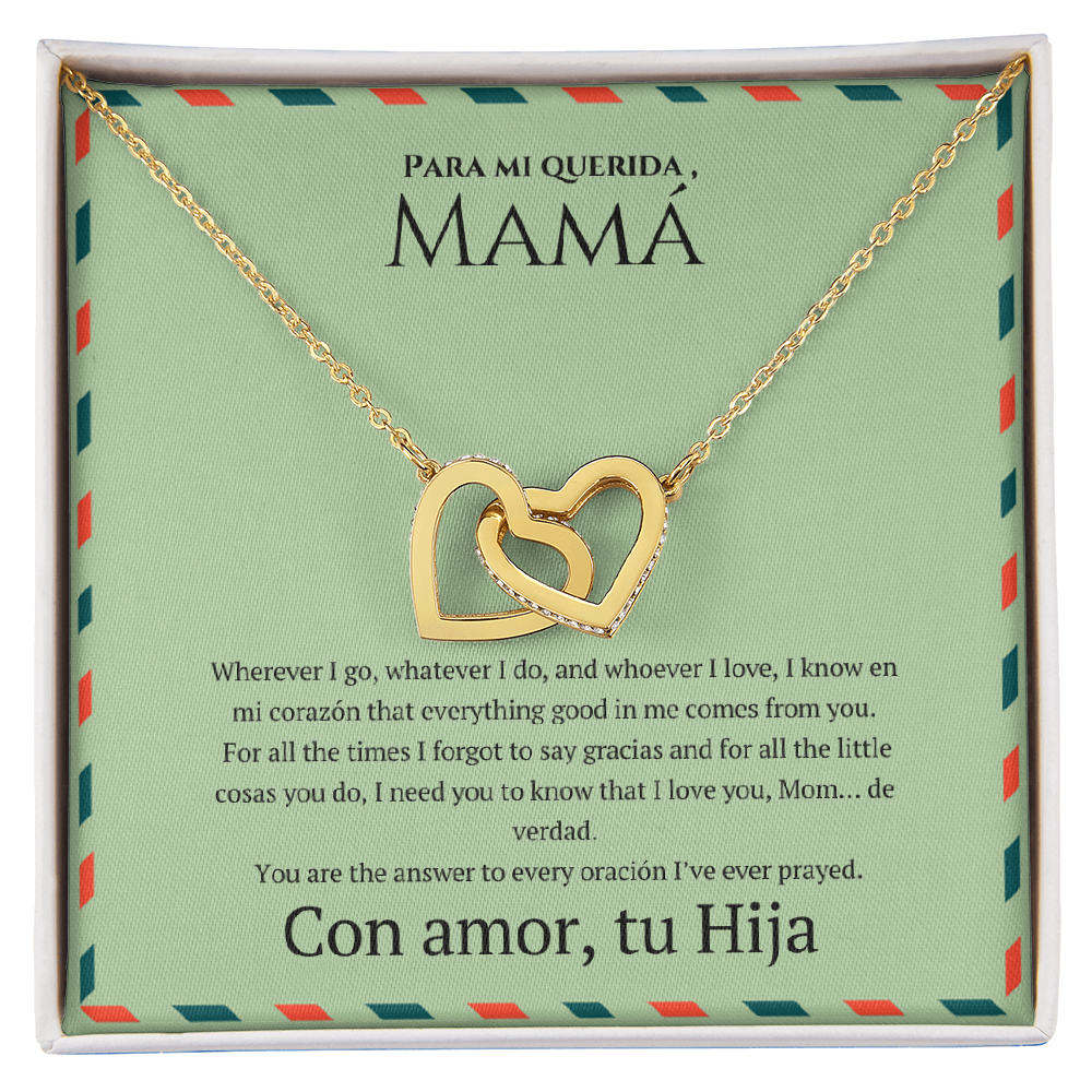 Interlocking Hearts Necklace for Mom – Spanglish “Para mi querida, Mamá” Message Card | Latina Mother's Gift From Daughter | Mother's Day, Birthday & Christmas Jewelry