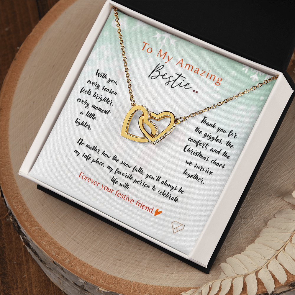 Interlocking Hearts Necklace | To My Amazing Bestie Christmas Gift | Best Friend Jewelry | Holiday Friendship Necklace | Gift for Bestie