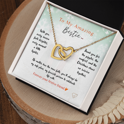 Interlocking Hearts Necklace | To My Amazing Bestie Christmas Gift | Best Friend Jewelry | Holiday Friendship Necklace | Gift for Bestie
