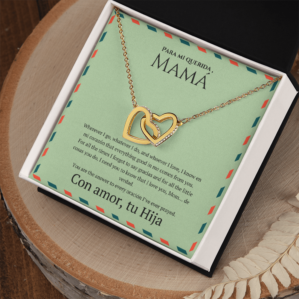 Interlocking Hearts Necklace for Mom – Spanglish “Para mi querida, Mamá” Message Card | Latina Mother's Gift From Daughter | Mother's Day, Birthday & Christmas Jewelry