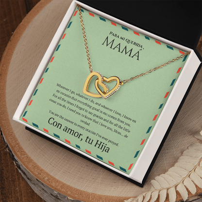 Interlocking Hearts Necklace for Mom – Spanglish “Para mi querida, Mamá” Message Card | Latina Mother's Gift From Daughter | Mother's Day, Birthday & Christmas Jewelry