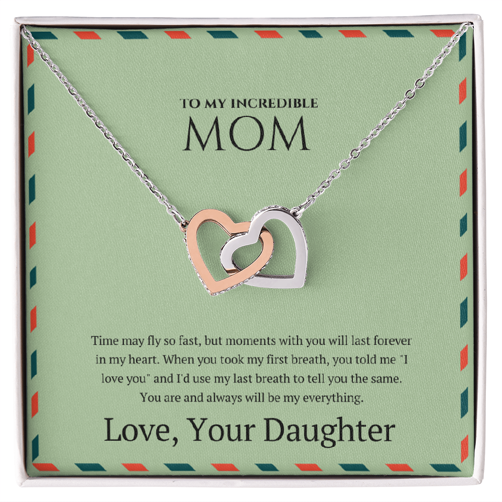 nterlocking hearts necklace for mom with sentimental message card