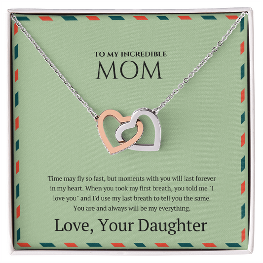 nterlocking hearts necklace for mom with sentimental message card