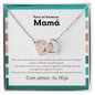 Interlocking hearts necklace for mom with Spanglish message card