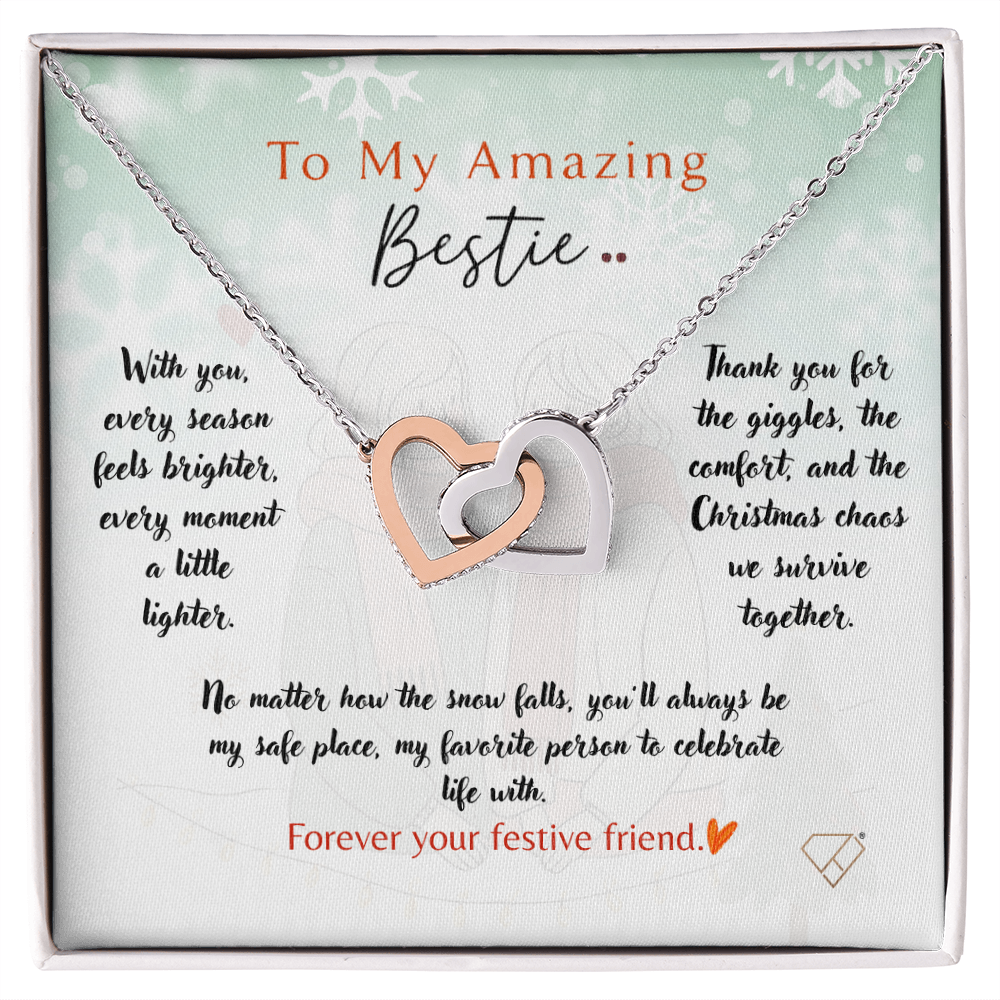 Interlocking Hearts Necklace | To My Amazing Bestie Christmas Gift | Best Friend Jewelry | Holiday Friendship Necklace | Gift for Bestie