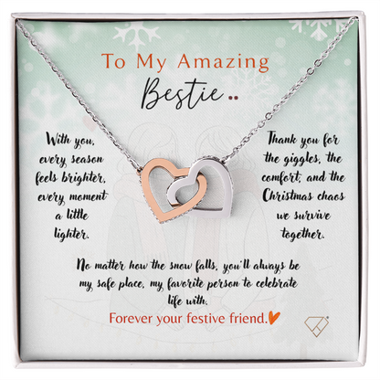Interlocking Hearts Necklace | To My Amazing Bestie Christmas Gift | Best Friend Jewelry | Holiday Friendship Necklace | Gift for Bestie