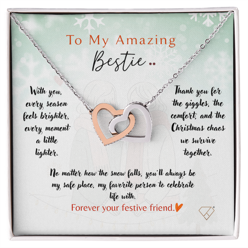 Interlocking Hearts Necklace | To My Amazing Bestie Christmas Gift | Best Friend Jewelry | Holiday Friendship Necklace | Gift for Bestie