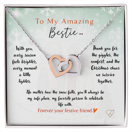 Interlocking Hearts Necklace | To My Amazing Bestie Christmas Gift | Best Friend Jewelry | Holiday Friendship Necklace | Gift for Bestie