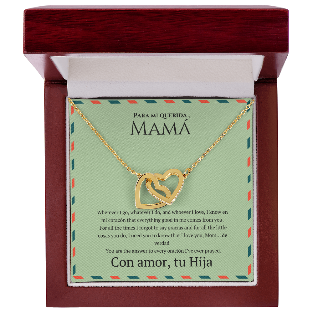 Interlocking Hearts Necklace for Mom – Spanglish “Para mi querida, Mamá” Message Card | Latina Mother's Gift From Daughter | Mother's Day, Birthday & Christmas Jewelry