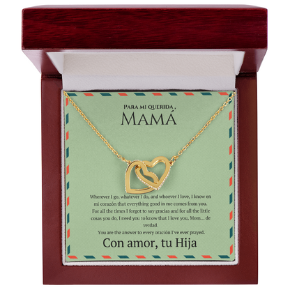 Interlocking Hearts Necklace for Mom – Spanglish “Para mi querida, Mamá” Message Card | Latina Mother's Gift From Daughter | Mother's Day, Birthday & Christmas Jewelry