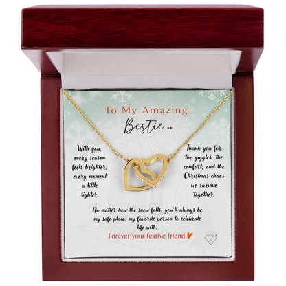 Interlocking Hearts Necklace | To My Amazing Bestie Christmas Gift | Best Friend Jewelry | Holiday Friendship Necklace | Gift for Bestie