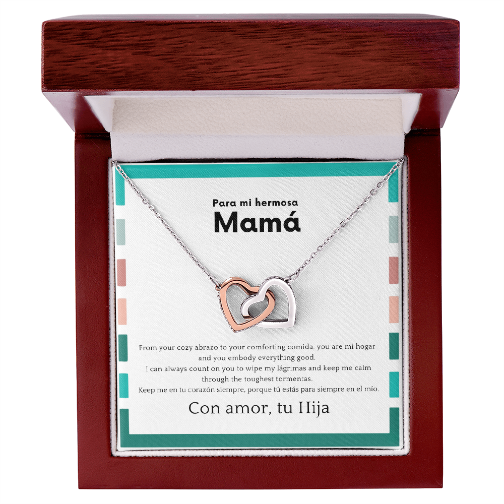 Gift boxed interlocking hearts necklace for mom with LED luxury box