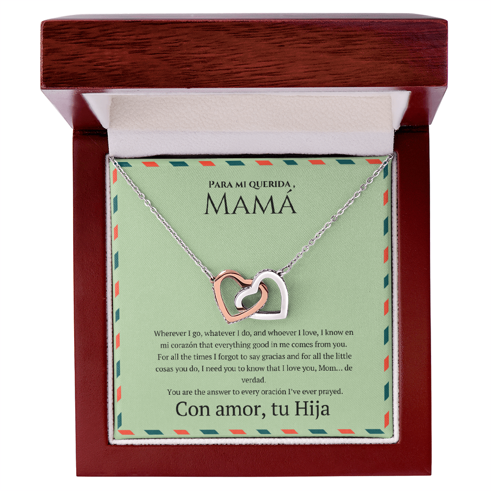 Interlocking Hearts Necklace for Mom – Spanglish “Para mi querida, Mamá” Message Card | Latina Mother's Gift From Daughter | Mother's Day, Birthday & Christmas Jewelry
