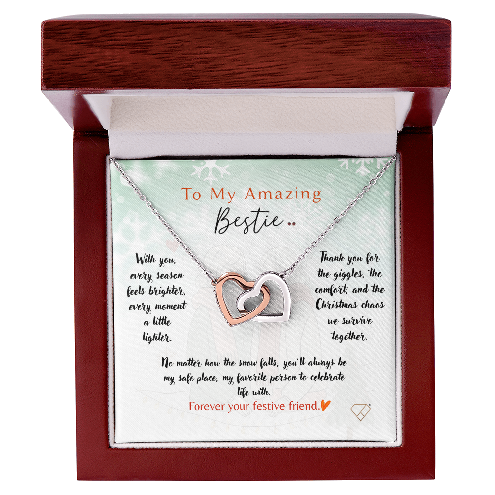 Interlocking Hearts Necklace | To My Amazing Bestie Christmas Gift | Best Friend Jewelry | Holiday Friendship Necklace | Gift for Bestie