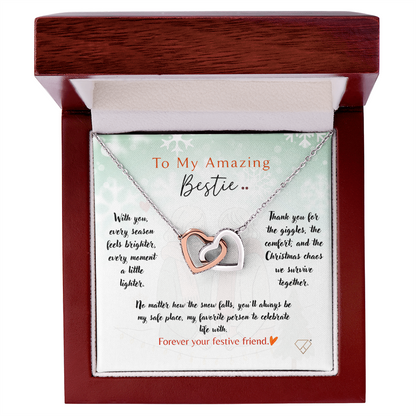 Interlocking Hearts Necklace | To My Amazing Bestie Christmas Gift | Best Friend Jewelry | Holiday Friendship Necklace | Gift for Bestie