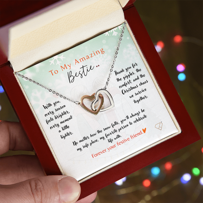 Interlocking Hearts Necklace | To My Amazing Bestie Christmas Gift | Best Friend Jewelry | Holiday Friendship Necklace | Gift for Bestie