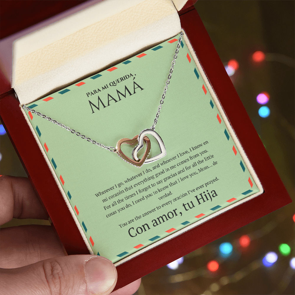 Interlocking Hearts Necklace for Mom – Spanglish “Para mi querida, Mamá” Message Card | Latina Mother's Gift From Daughter | Mother's Day, Birthday & Christmas Jewelry