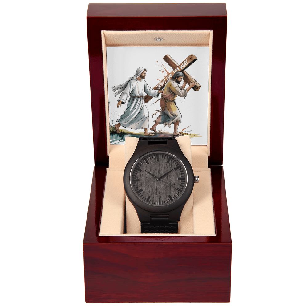 Jesus, Lead My Way: Engraved Wooden Watch for Men | Inspirational Christian Timepiece for Guidance, Strength & Faith
