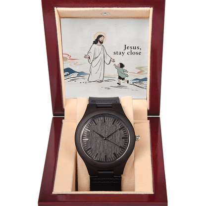 Christian Wooden Watch – “Jesus, Stay Close” | Faith Gift for Men, Dad, Husband, Son | Encouraging Religious Gift for Birthday