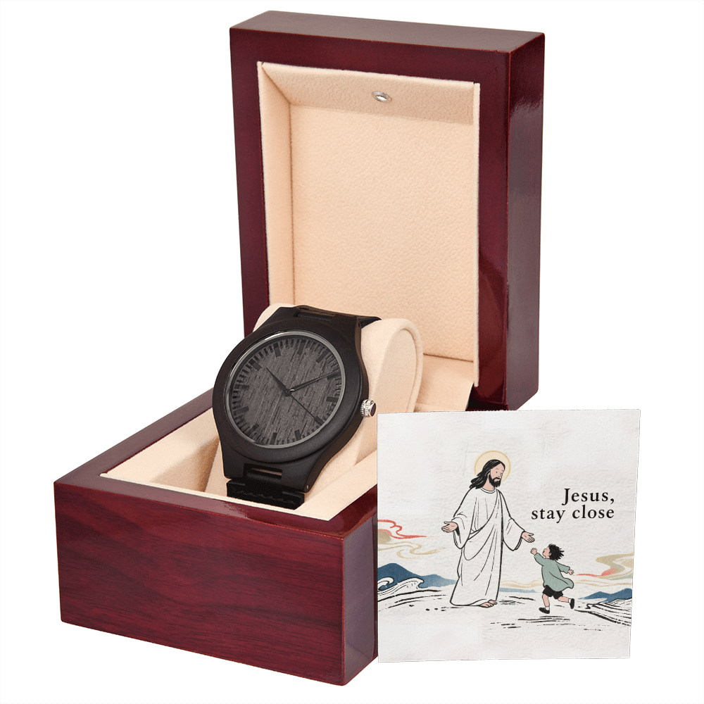 Christian Wooden Watch – “Jesus, Stay Close” | Faith Gift for Men, Dad, Husband, Son | Encouraging Religious Gift for Birthday