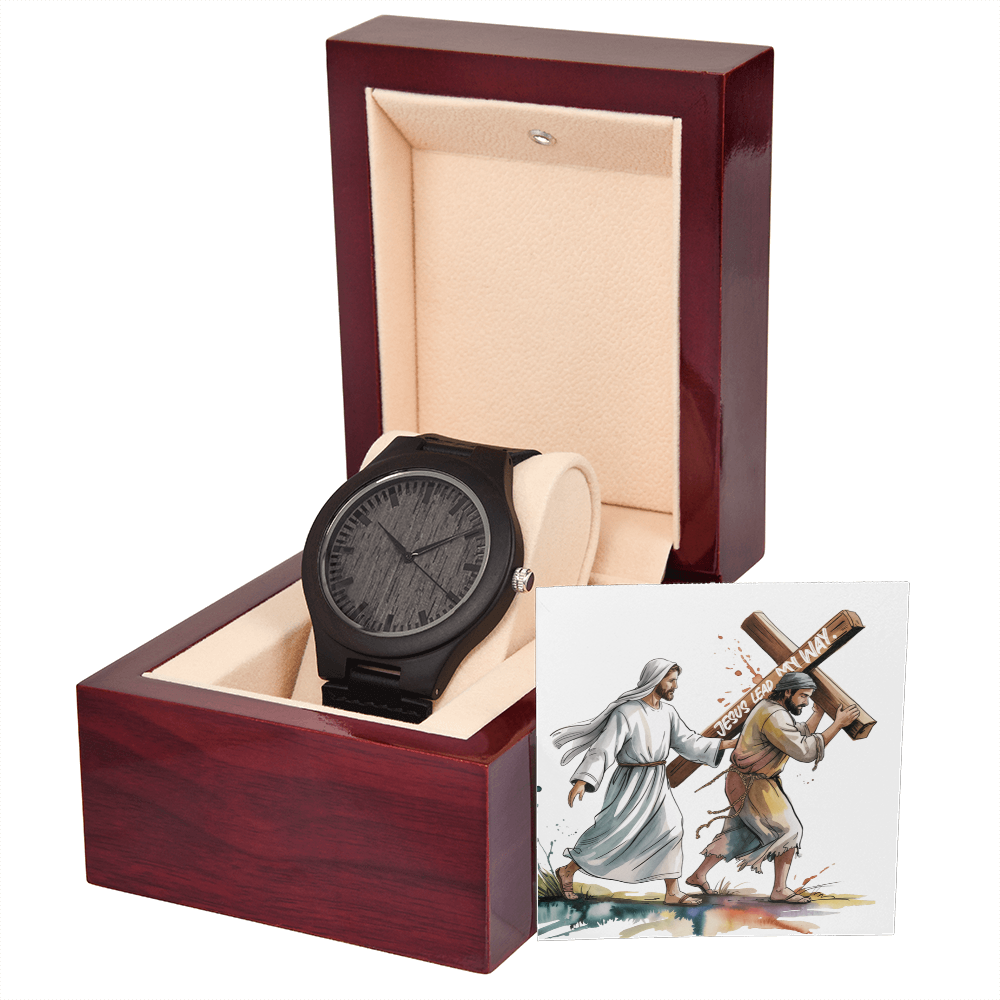 Jesus, Lead My Way: Engraved Wooden Watch for Men | Inspirational Christian Timepiece for Guidance, Strength & Faith