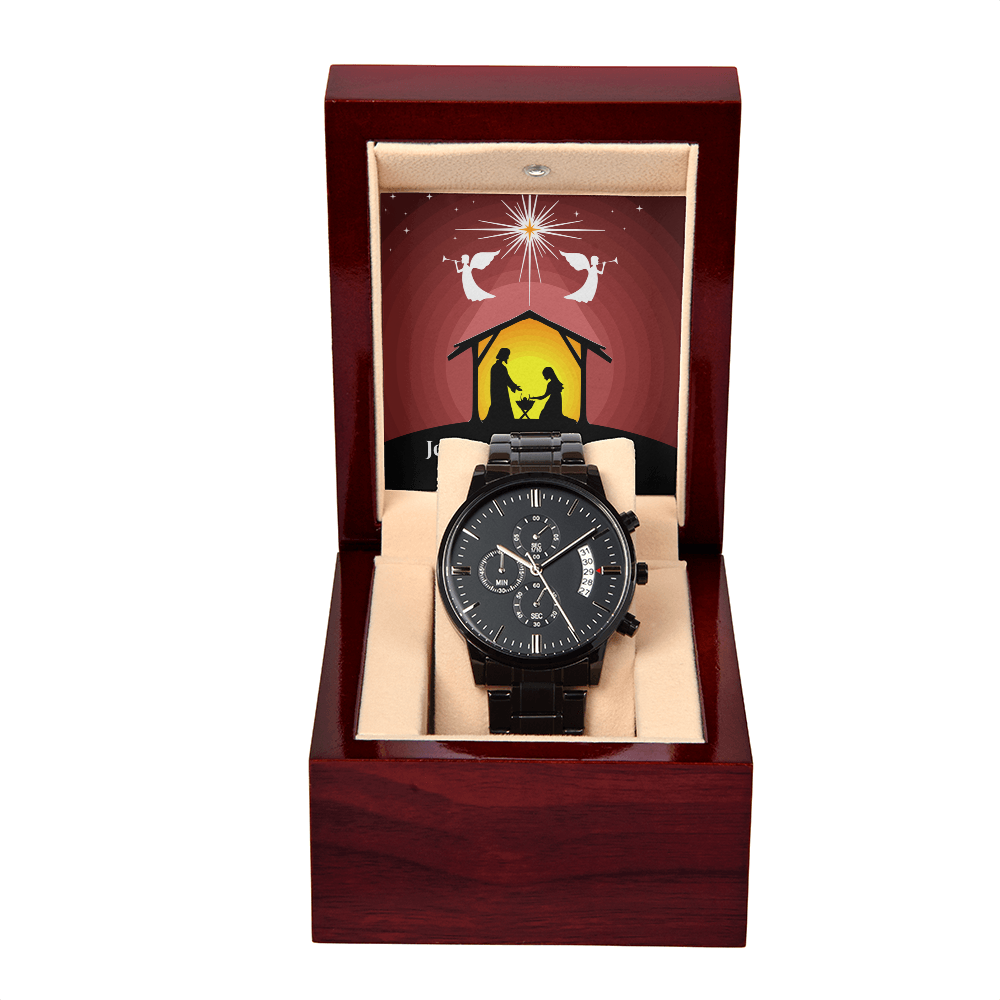 Christian Black Chronograph Watch – “Jesus, Guide My Steps” | Faith Gift for Men, Husband, Dad, Son, Groomsmen & Father's Day