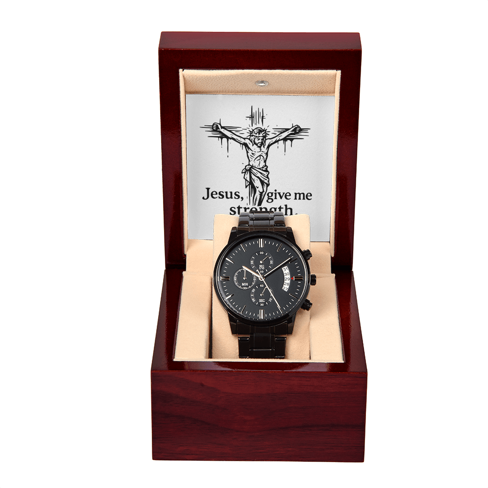 Jesus, Give Me Strength: Black Chronograph Watch – Men's Timepiece for Overcoming Fear, Stress & Daily Battles