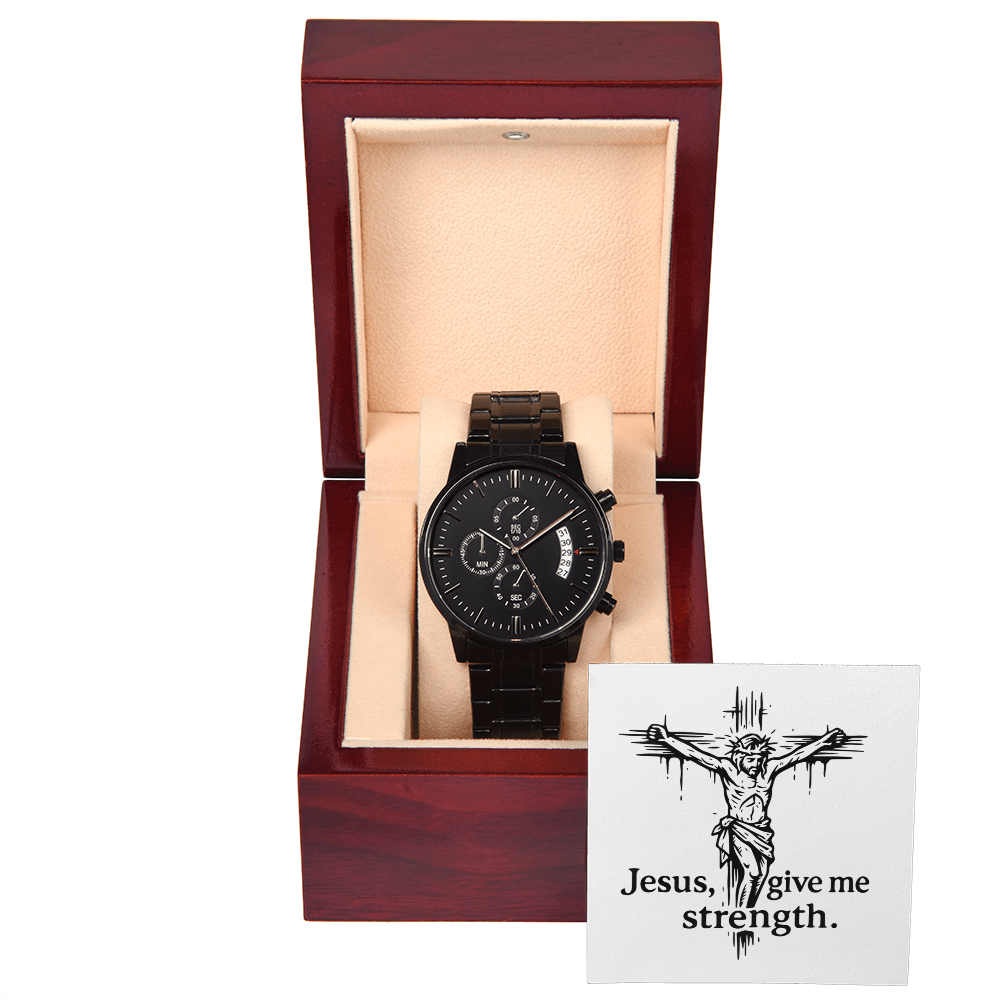Jesus, Give Me Strength: Black Chronograph Watch – Men's Timepiece for Overcoming Fear, Stress & Daily Battles