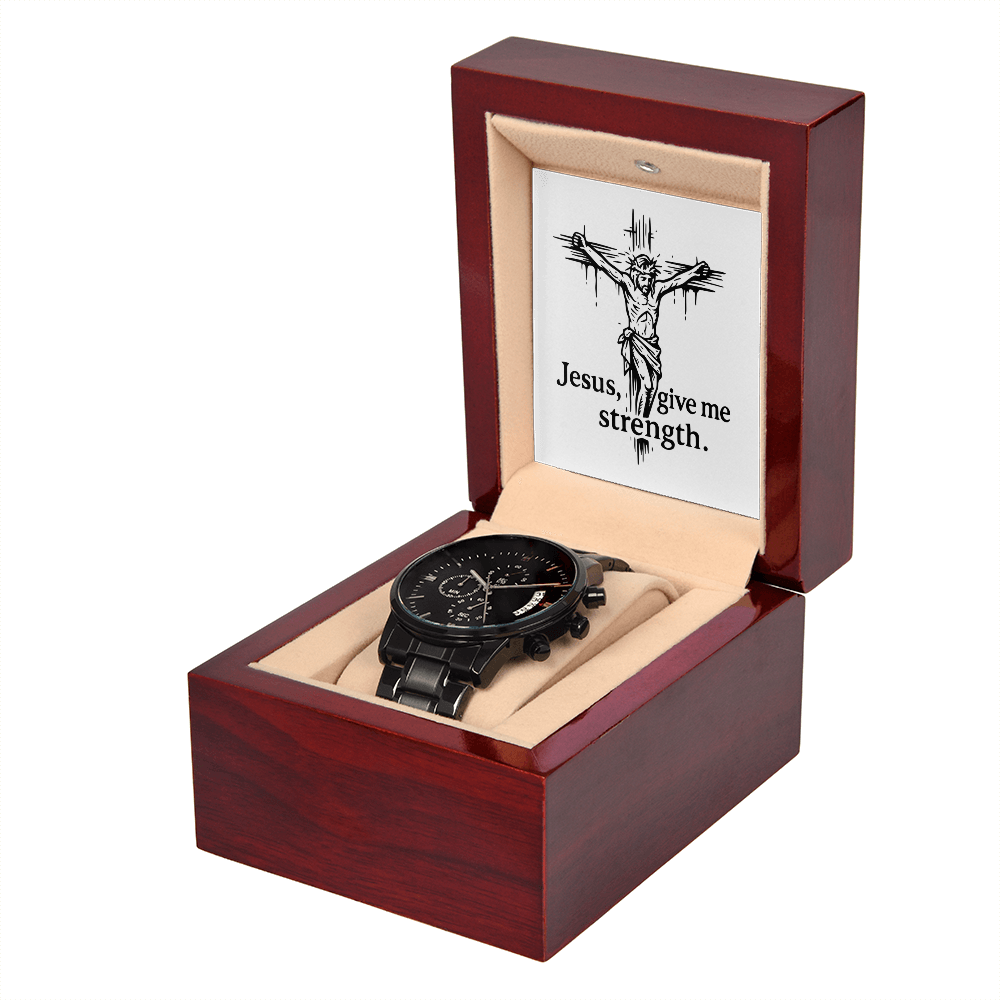 Jesus, Give Me Strength: Black Chronograph Watch – Men's Timepiece for Overcoming Fear, Stress & Daily Battles