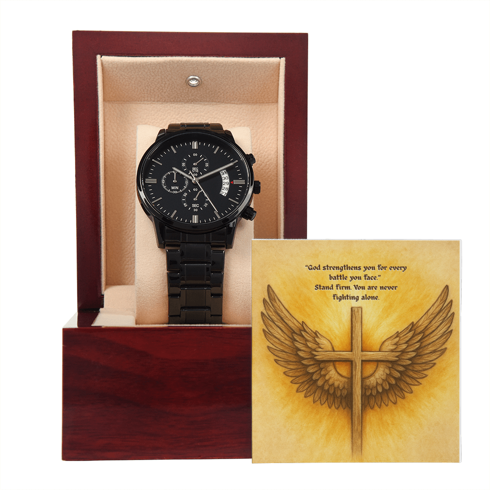 Stand Firm: Men’s Openwork Watch – God Strengthens You for Every Battle
