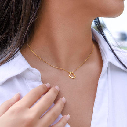Quan Jewelry Calista Delicate Sideways Heart Necklace: Elegant Hollow Pendant for Self-Love and Connection